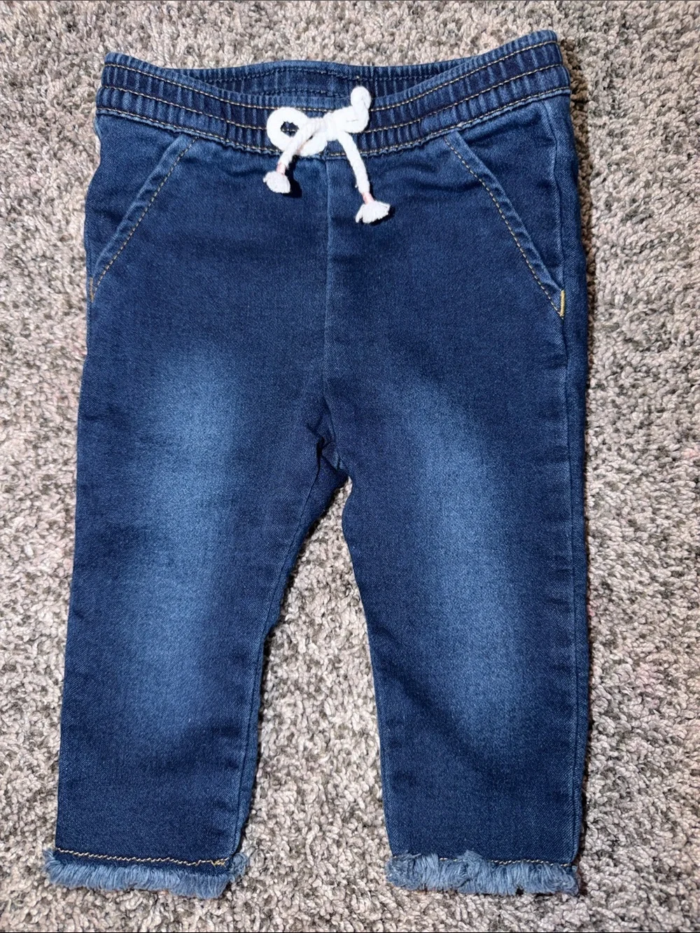 Cat & Jack Dark Blue Denim Jogger Pants with White Drawstring
